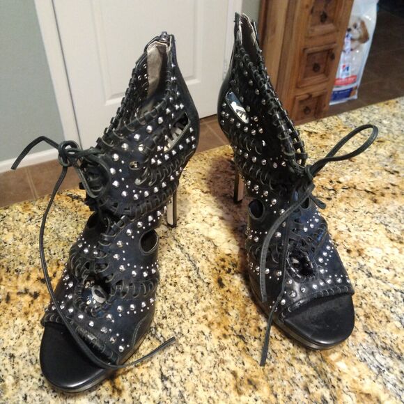 Sam Edelman Elyese Black Leather Studs Open Toe Sandals Women's Size 9 M - Picture 7 of 14